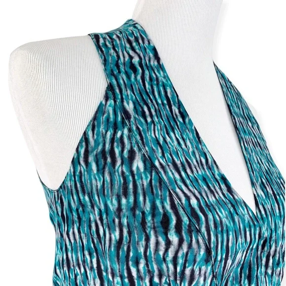 Proenza Schouler Teal Black Sleeveless Silk Print Wrap Mini Dress - Picture 6 of 14